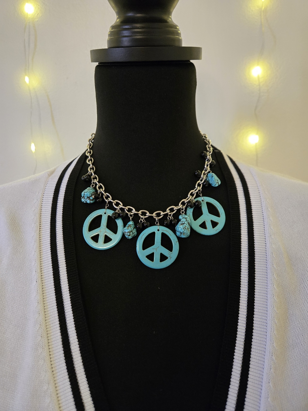 Turquoise Peace Sign Charm Necklace for Women